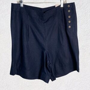 NWT Chico's Linen Button Shorts Wide Leg‎  2.5 (US 14) Navy Zip Closure Classic